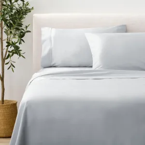 Nate Home by Nate Berkus 300TC Cotton Bedding 4-Piece Deep Pocket Sheet Set | Soft, Smooth Sateen Weave from mDesign - Full Size, 1 Flat Sheet/1 Fitted Sheet/2 Pillowcases, Quartz (Light Gray)