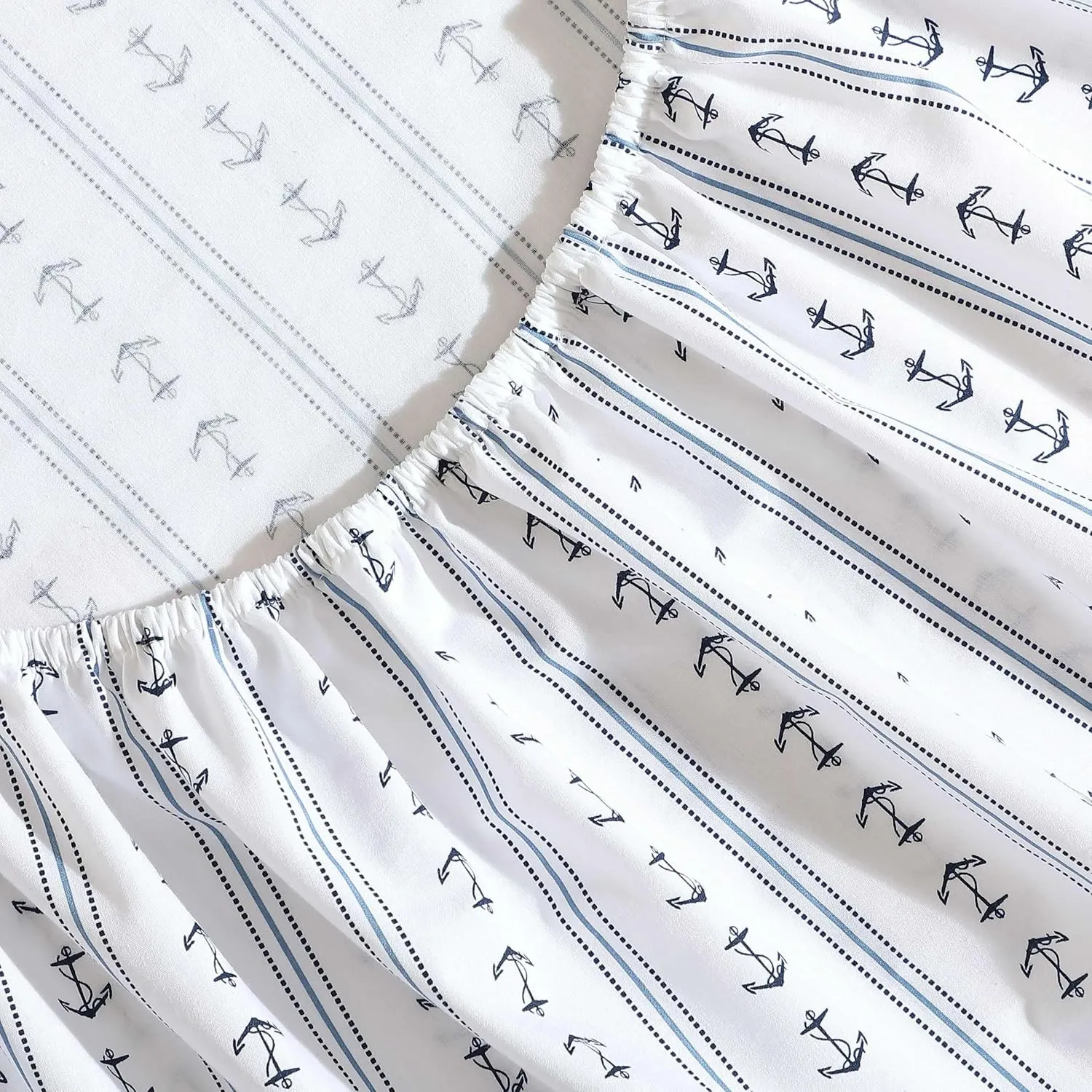 Nautica - Sheets, Cotton Percale Bedding Set with Matching Pillowcases, Crisp & Cool, Deep Pocket (Anchor Lines Blue, Queen)
