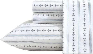 Nautica - Sheets, Cotton Percale Bedding Set with Matching Pillowcases, Crisp & Cool, Deep Pocket (Anchor Lines Blue, Queen)