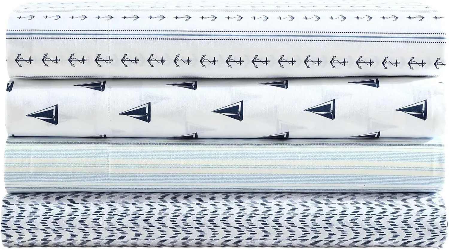 Nautica - Sheets, Cotton Percale Bedding Set with Matching Pillowcases, Crisp & Cool, Deep Pocket (Anchor Lines Blue, Queen)