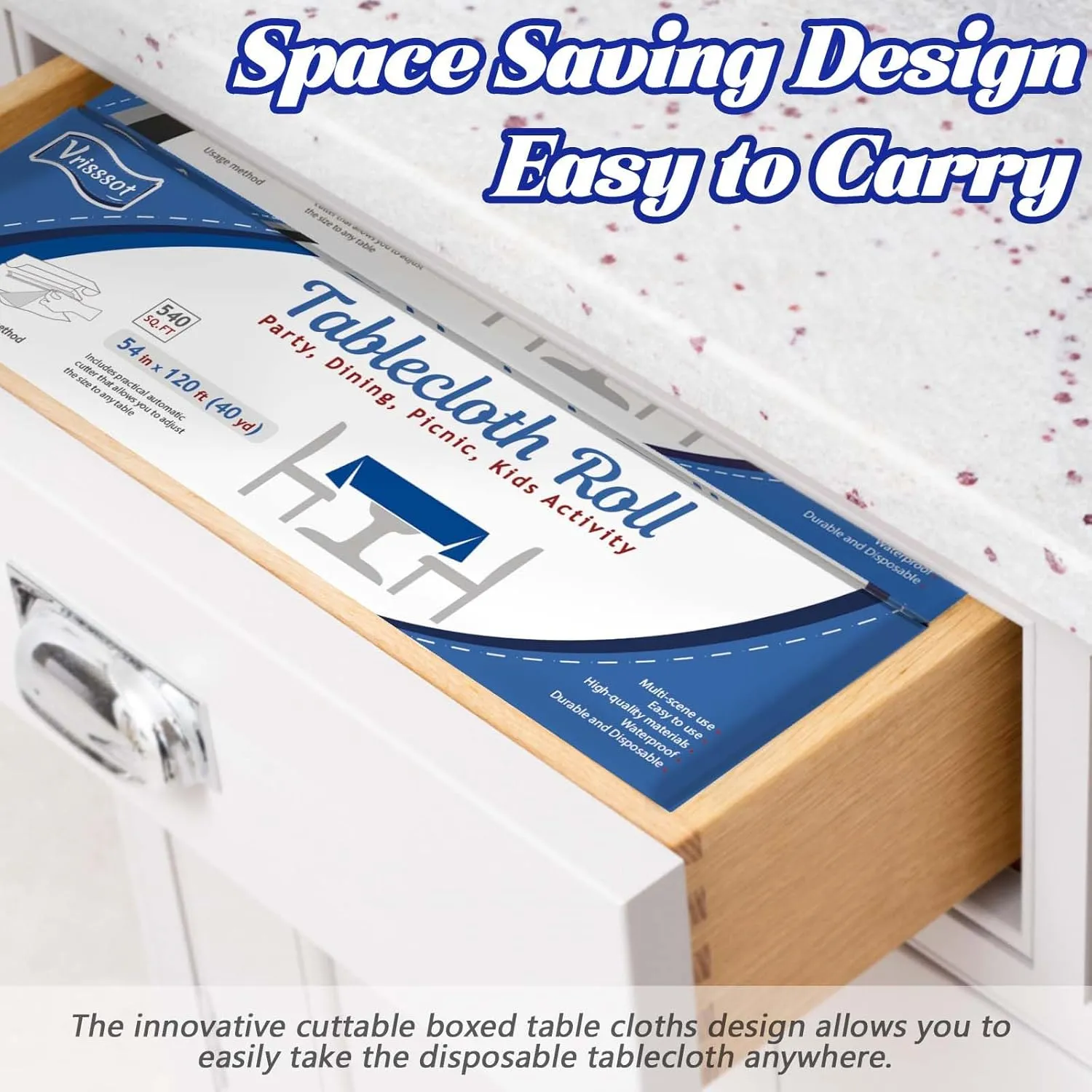 Navy Blue Plastic Tablecloth Roll: 54in X 120ft, Disposable with Easy Slide Cutter, Fit Any Shape & Size Tables, Perfect for Picnic, Party, Birthdays