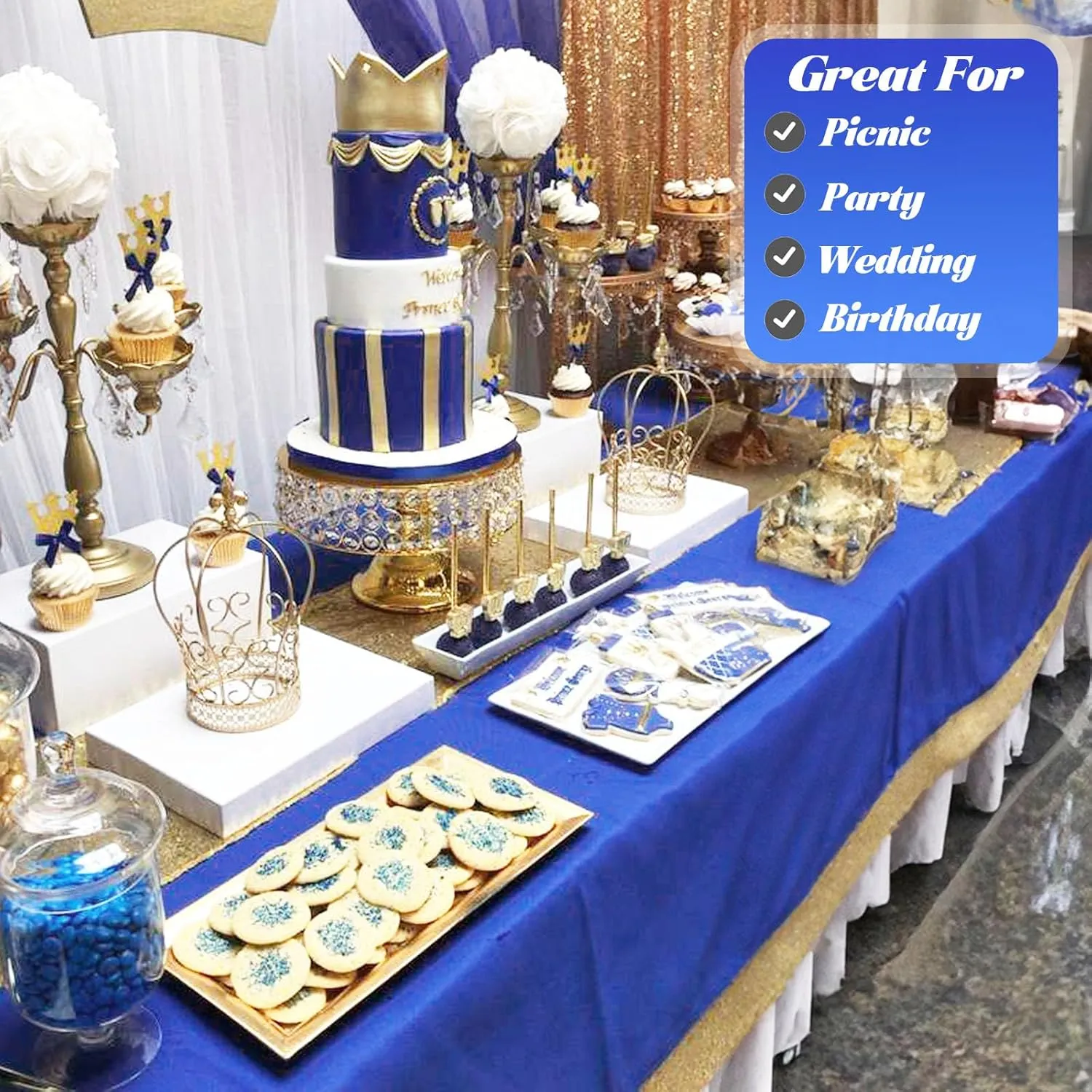 Navy Blue Plastic Tablecloth Roll: 54in X 120ft, Disposable with Easy Slide Cutter, Fit Any Shape & Size Tables, Perfect for Picnic, Party, Birthdays
