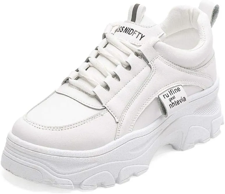 NCNDB Women's Platform Sport Sneaker Trainers Lace Up Fashion Increased Bottom Shoes