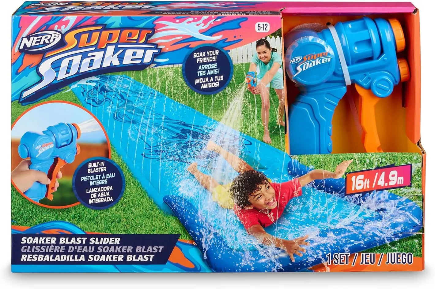 NERF Super Soaker Blast Water Slide – 12 Ft Kids Water Slide for Outdoor Summer Fun