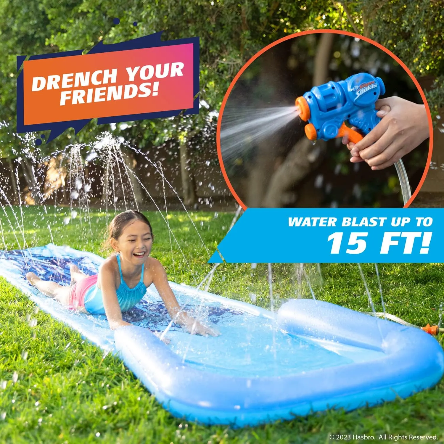 NERF Super Soaker Blast Water Slide – 12 Ft Kids Water Slide for Outdoor Summer Fun