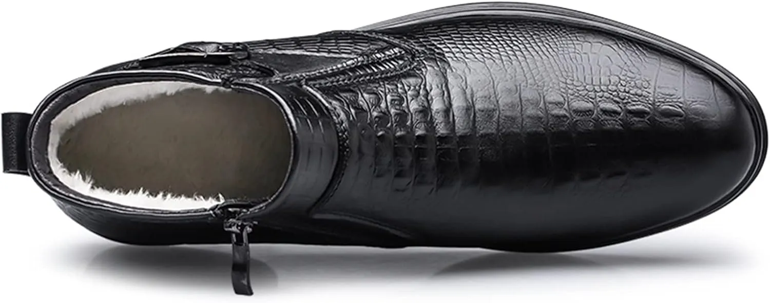 New Chelsea Boots For Men Crocodile Print With Buckle With Zipper Cowhide Leather Slip On Waterproof Anti-slip Wearable Formal Slip On