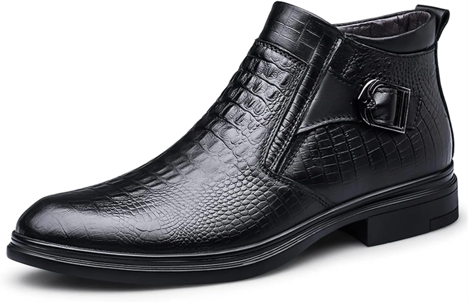 New Chelsea Boots For Men Crocodile Print With Buckle With Zipper Cowhide Leather Slip On Waterproof Anti-slip Wearable Formal Slip On
