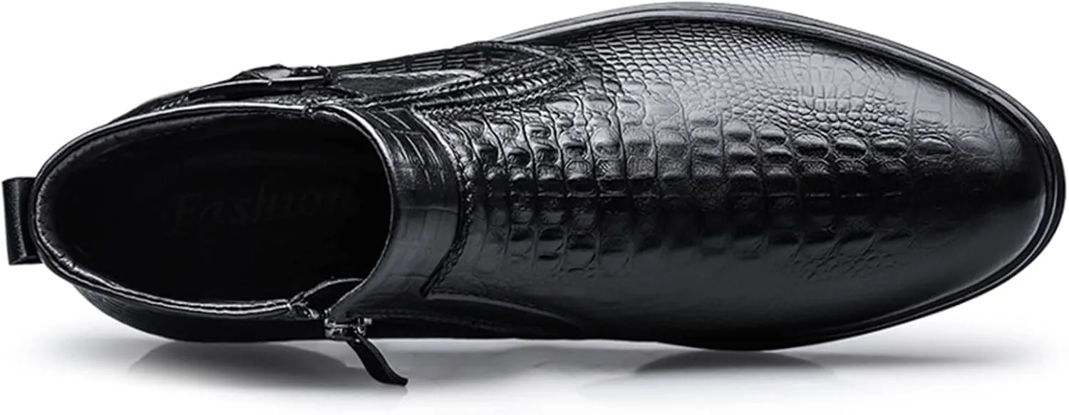 New Chelsea Boots For Men Crocodile Print With Buckle With Zipper Cowhide Leather Slip On Waterproof Anti-slip Wearable Formal Slip On