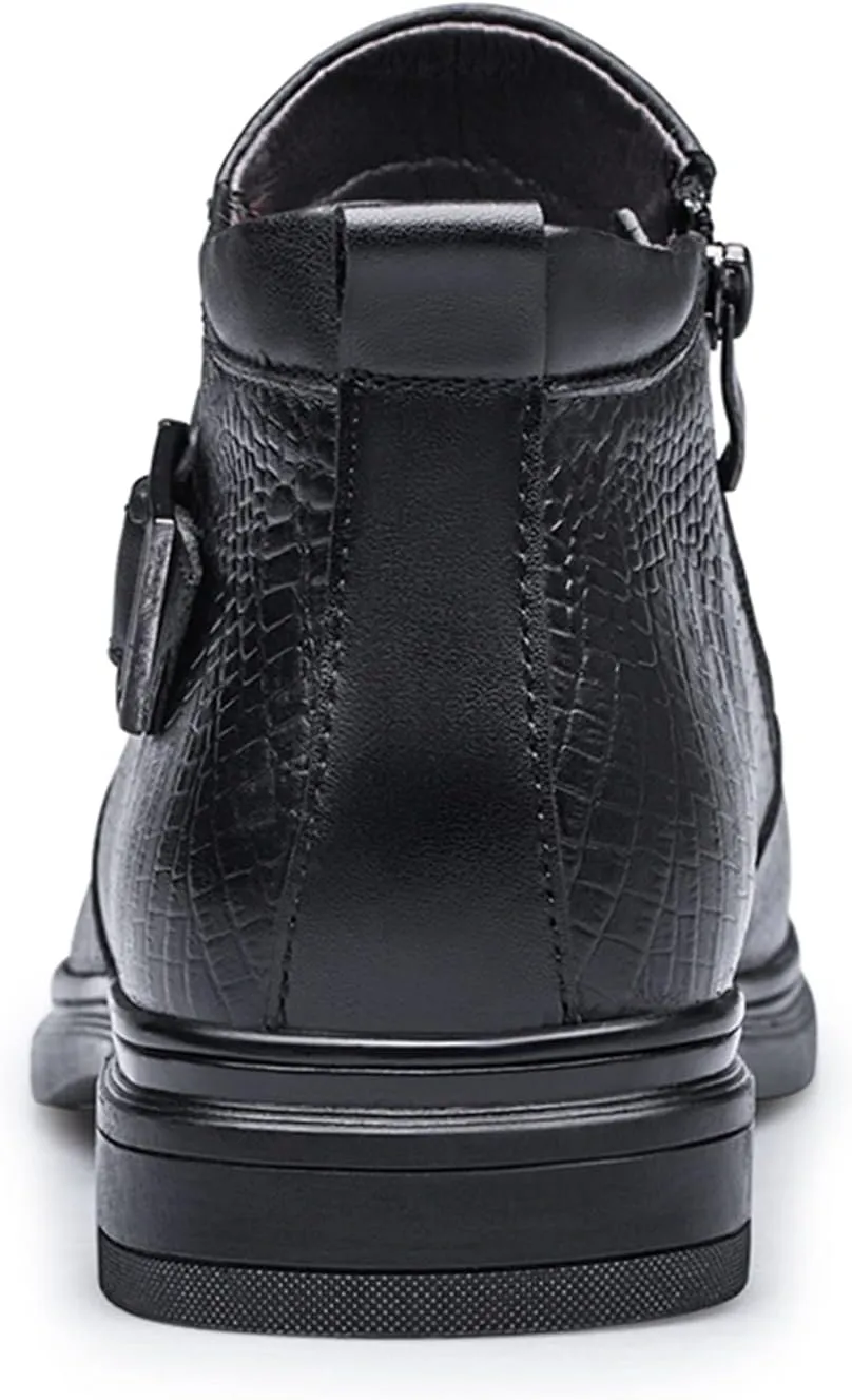 New Chelsea Boots For Men Crocodile Print With Buckle With Zipper Cowhide Leather Slip On Waterproof Anti-slip Wearable Formal Slip On