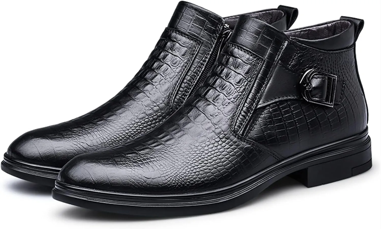 New Chelsea Boots For Men Crocodile Print With Buckle With Zipper Cowhide Leather Slip On Waterproof Anti-slip Wearable Formal Slip On