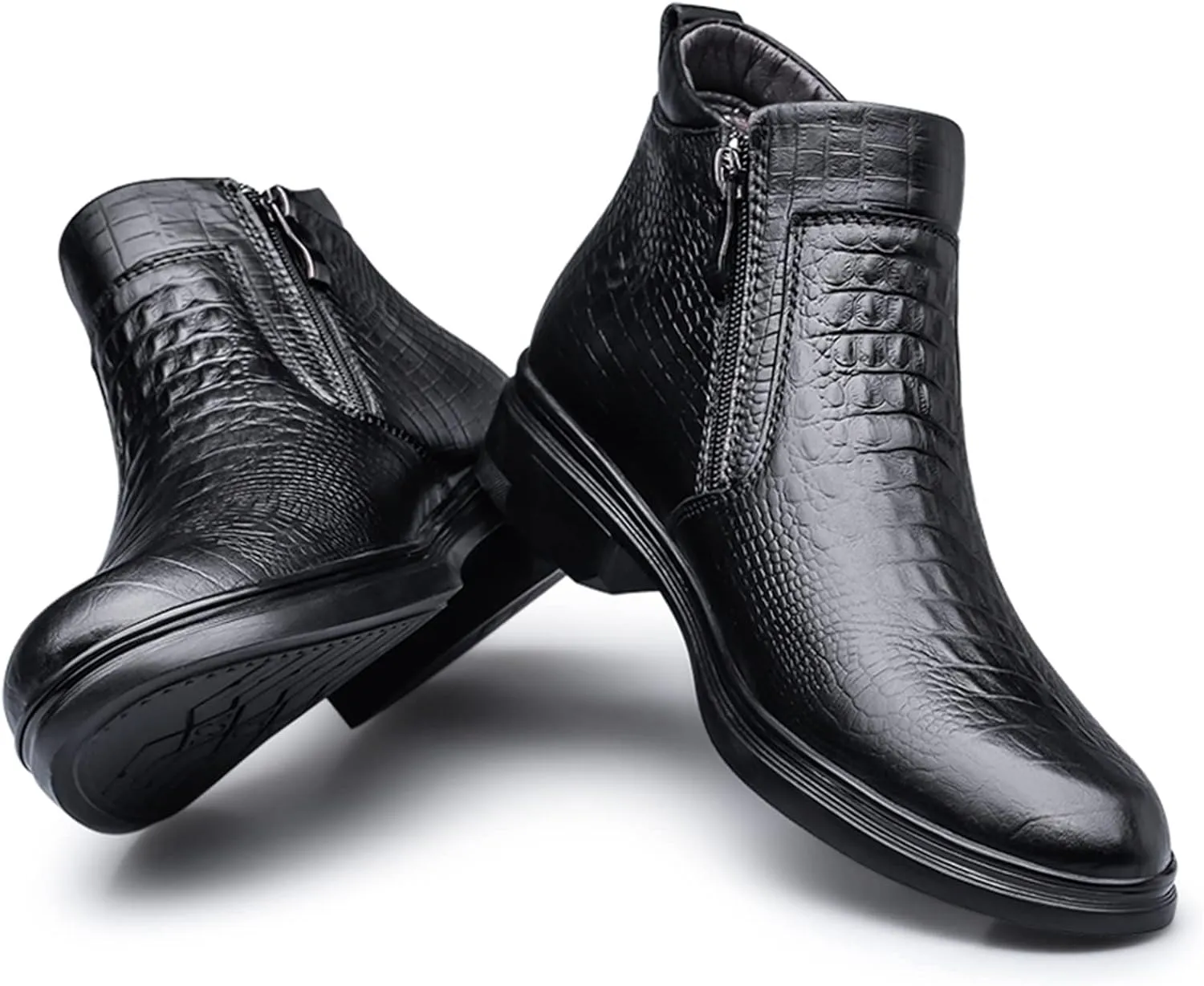 New Chelsea Boots For Men Crocodile Print With Buckle With Zipper Cowhide Leather Slip On Waterproof Anti-slip Wearable Formal Slip On