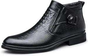 New Chelsea Boots For Men Crocodile Print With Buckle With Zipper Cowhide Leather Slip On Waterproof Anti-slip Wearable Formal Slip On