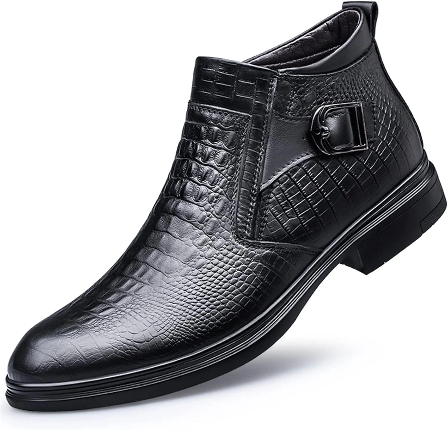 New Chelsea Boots For Men Crocodile Print With Buckle With Zipper Cowhide Leather Slip On Waterproof Anti-slip Wearable Formal Slip On