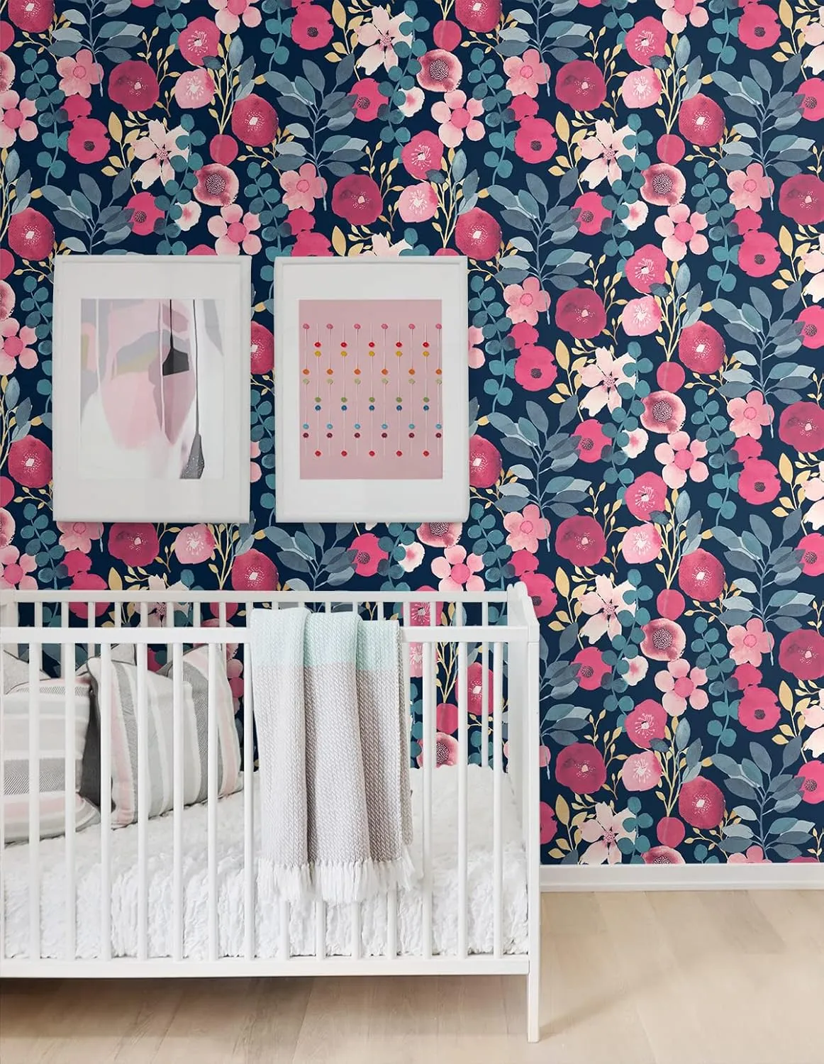 NextWall Garden Dance Floral Peel and Stick Wallpaper (Navy & Magenta)