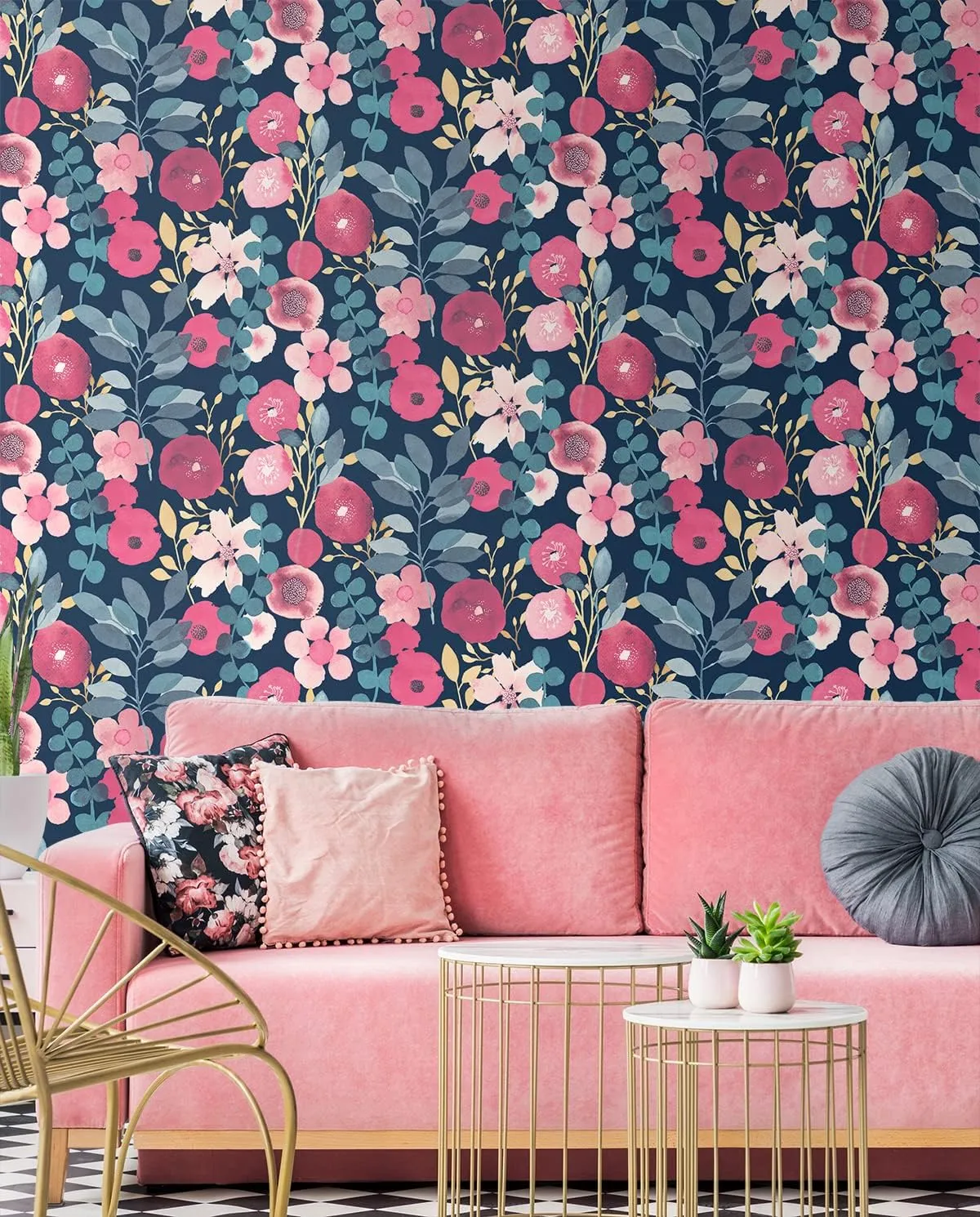 NextWall Garden Dance Floral Peel and Stick Wallpaper (Navy & Magenta)