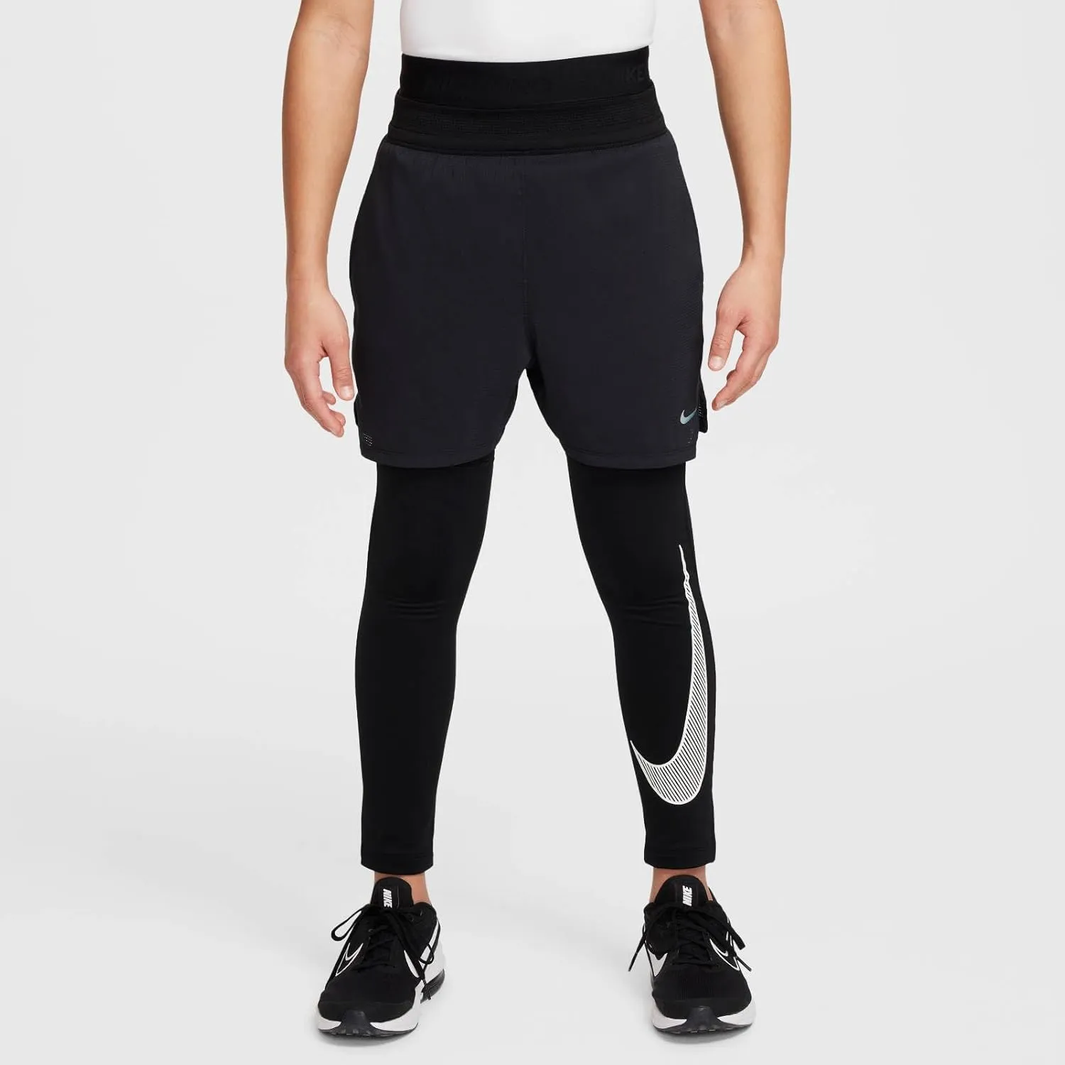 Nike Pro Warm Big Kids' (Boys') Dri-FIT Training Tights (HF4364-010, Black/White)