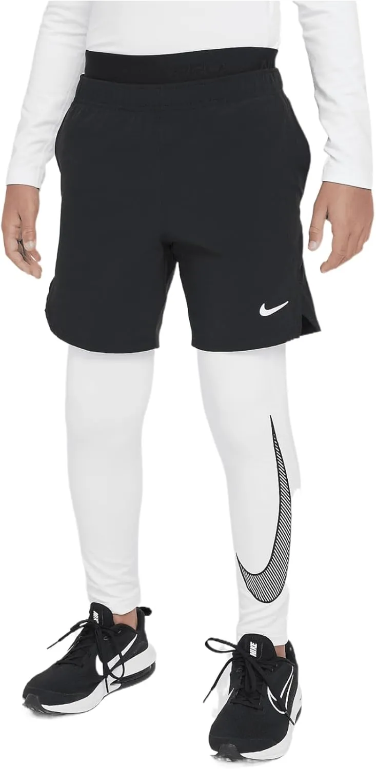 Nike Pro Warm Big Kids' (Boys') Dri-FIT Training Tights (HF4364-100, White/Black)
