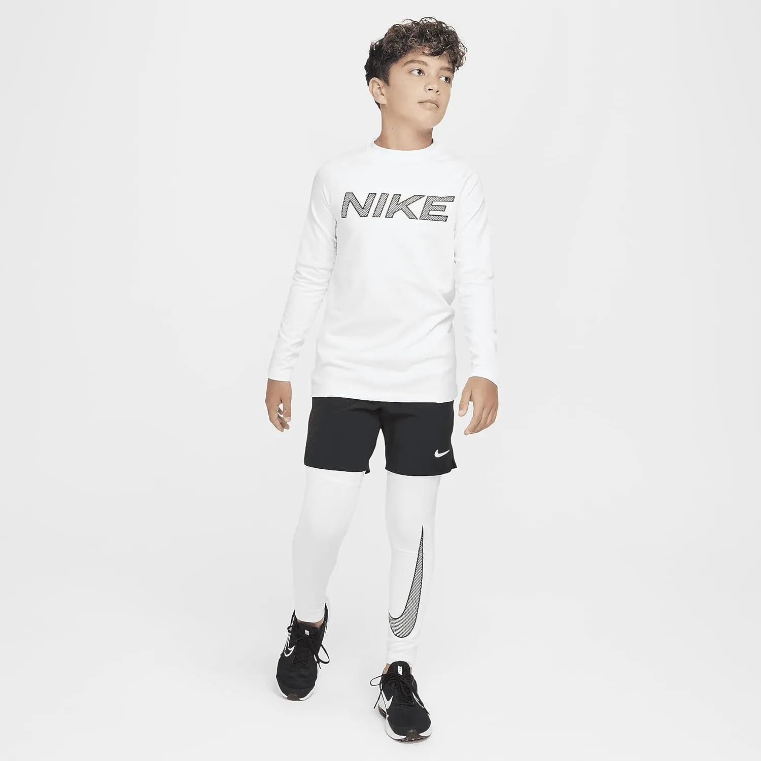Nike Pro Warm Big Kids' (Boys') Dri-FIT Training Tights (HF4364-100, White/Black)