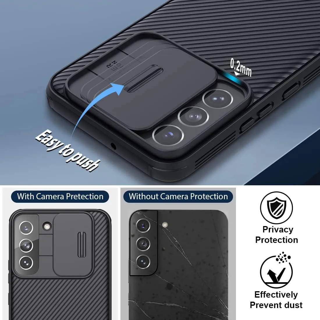 Nillkin for Samsung Galaxy S22 Case, CamShield Pro Samsung Galaxy S22 Case with Slide Camera Cover, Slim Case for Samsung S22 5g case 6.06'' – Black