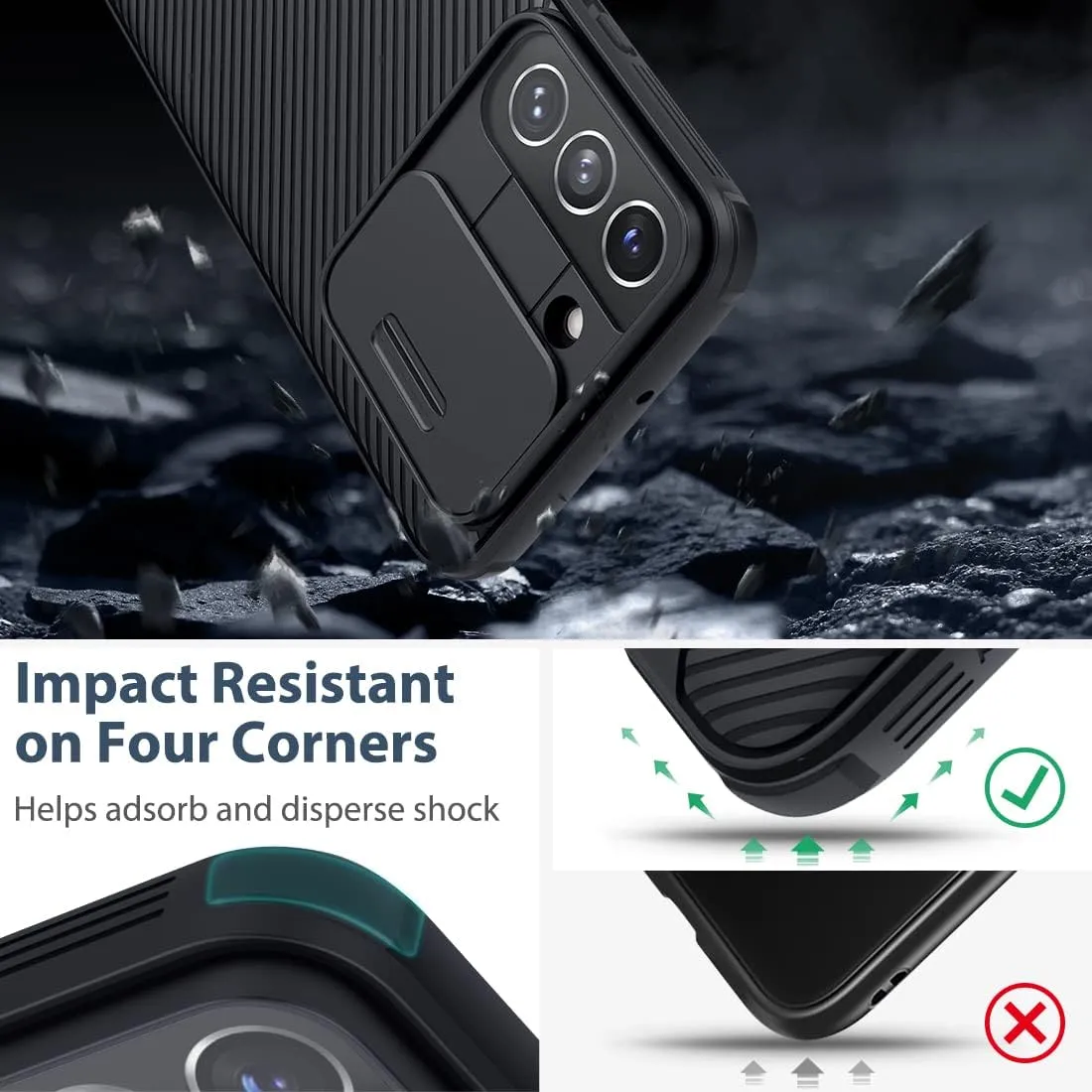 Nillkin for Samsung Galaxy S22 Case, CamShield Pro Samsung Galaxy S22 Case with Slide Camera Cover, Slim Case for Samsung S22 5g case 6.06'' – Black