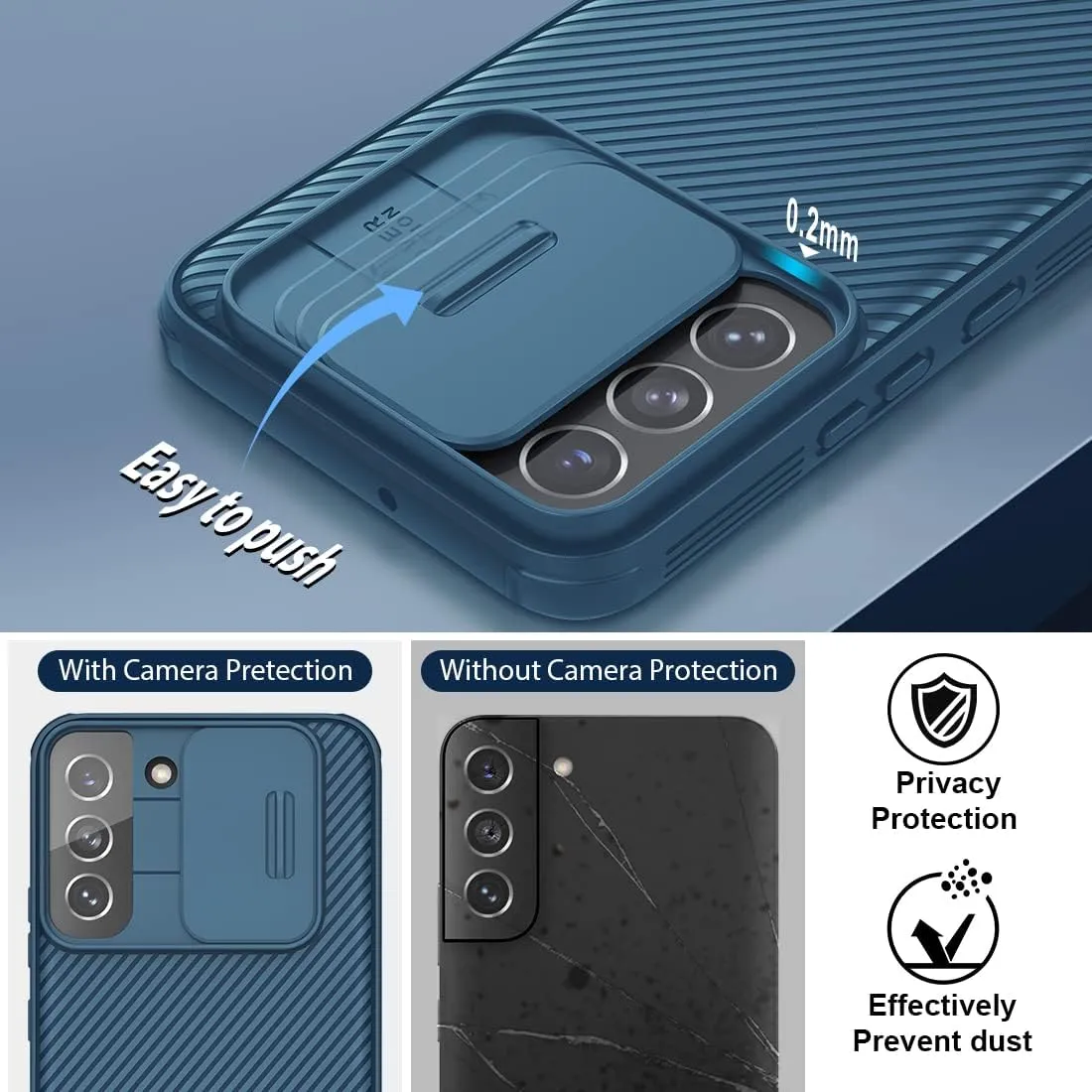 Nillkin for Samsung Galaxy S22 Case, CamShield Pro Samsung Galaxy S22 Case with Slide Camera Cover, Slim Case for Samsung S22 5g case 6.06'' – Blue