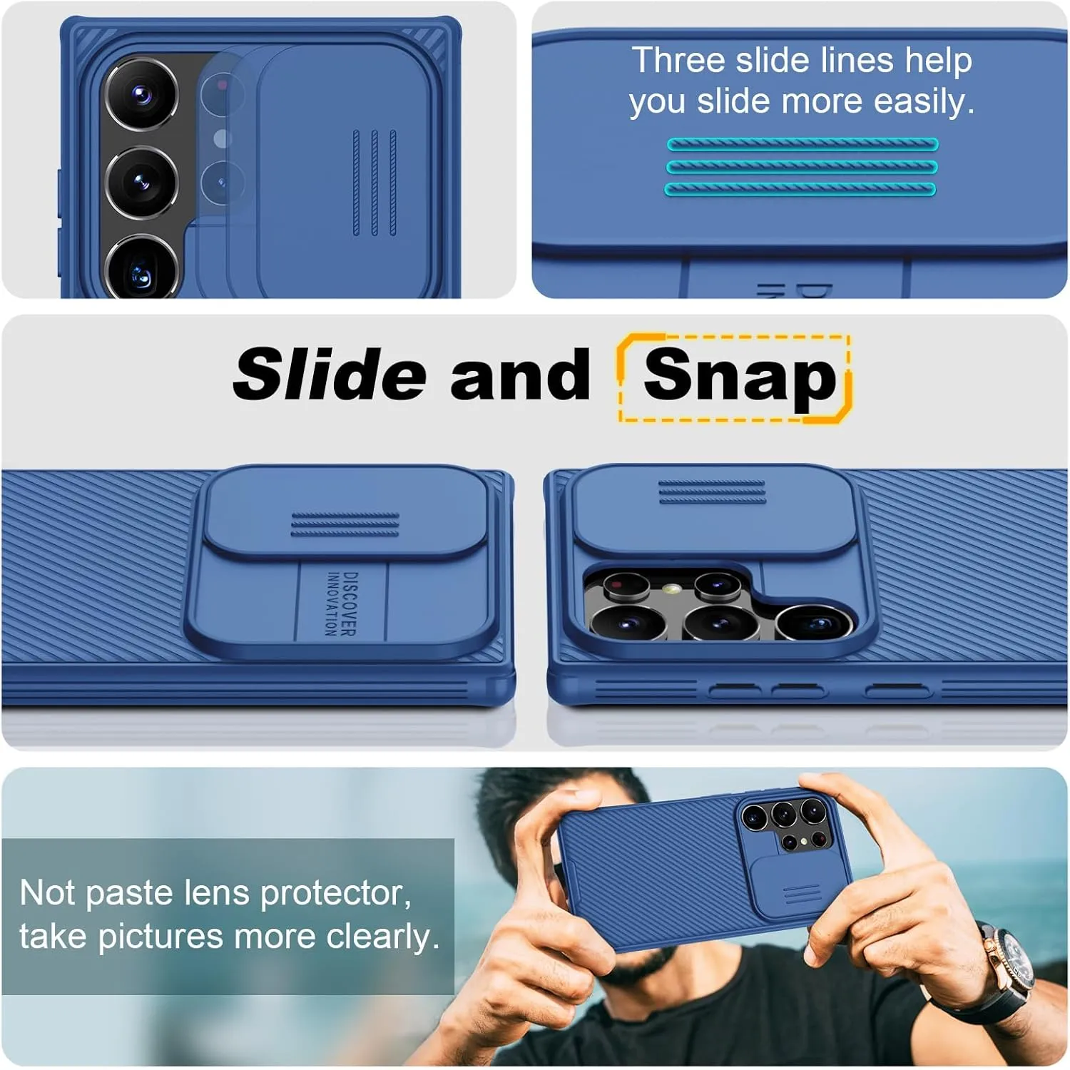 Nillkin Galaxy S24 Ultra Case with Camera Cover, CamShield Pro for Samsung S24 Ultra 5G Phone Case, Slim Fit Thin Shockproof Cover (6.8 inch) (Blue)