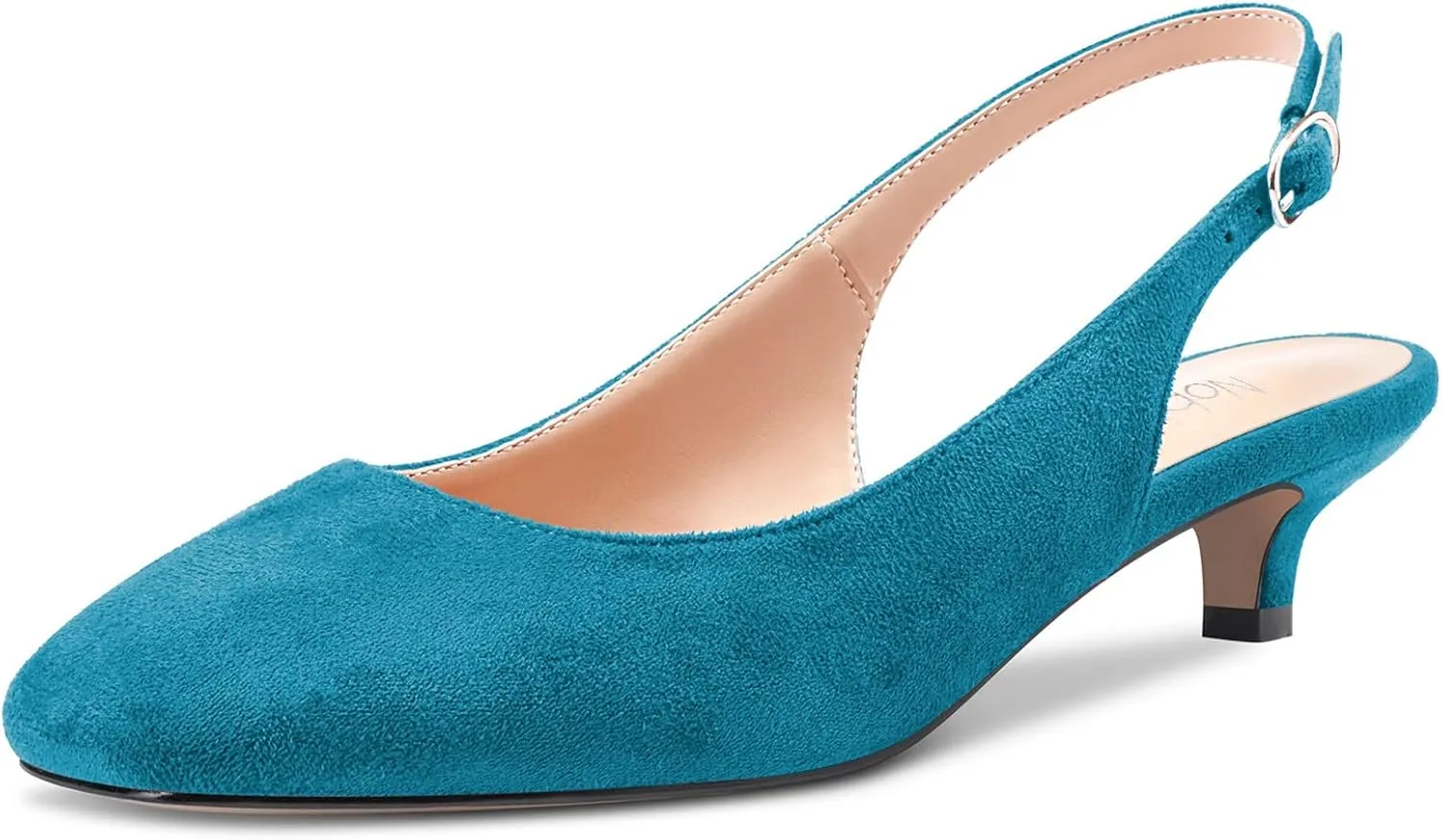 NobleOnly Stiletto Low Kitten Heel Close Toe Slip-on Pumps Slingback Buckle Dress Sandals 1.4 Inches Heels Shoes
