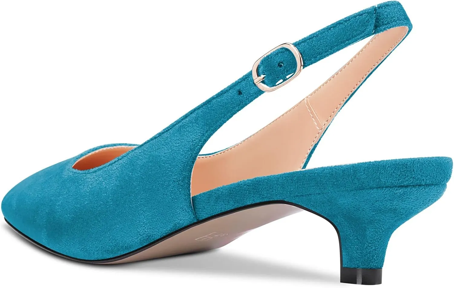 NobleOnly Stiletto Low Kitten Heel Close Toe Slip-on Pumps Slingback Buckle Dress Sandals 1.4 Inches Heels Shoes