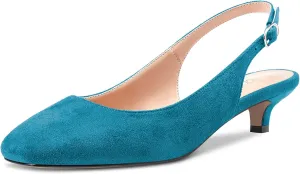 NobleOnly Stiletto Low Kitten Heel Close Toe Slip-on Pumps Slingback Buckle Dress Sandals 1.4 Inches Heels Shoes