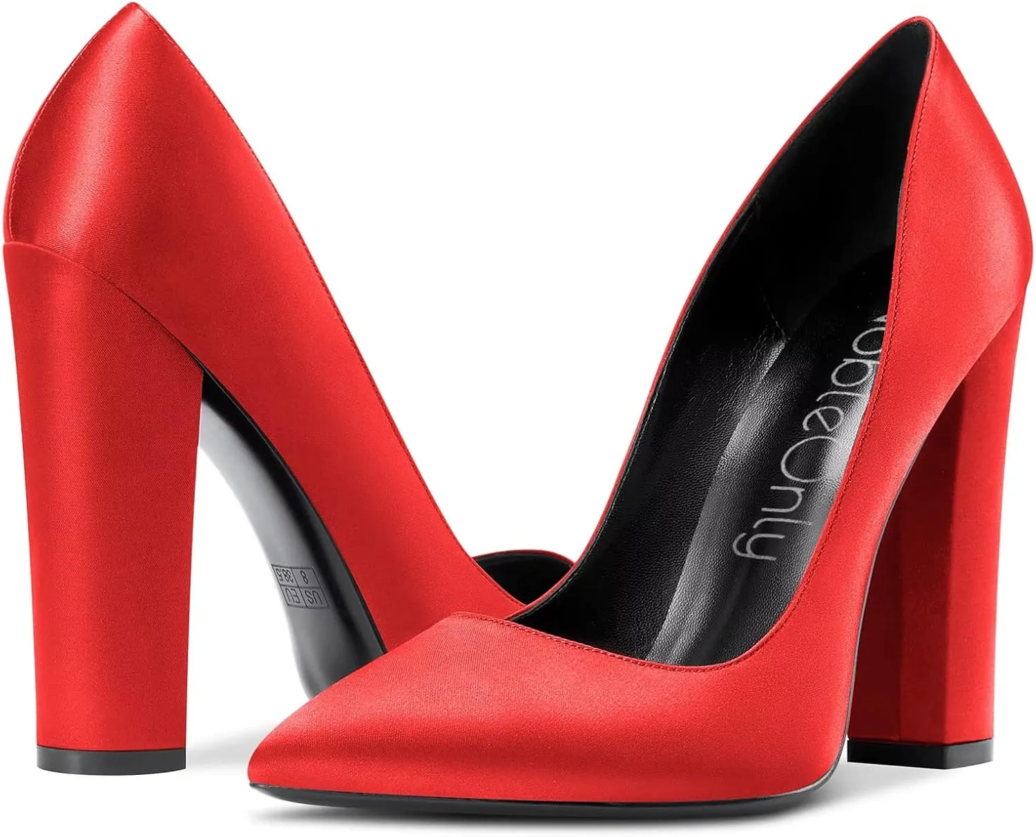NobleOnly Women High Chunky Block Heel Pointed Toe Slip-on Pumps Dress Sexy Wedding 4.7 Inches Heels