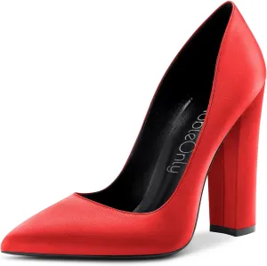 NobleOnly Women High Chunky Block Heel Pointed Toe Slip-on Pumps Dress Sexy Wedding 4.7 Inches Heels