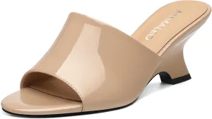 NUMALEO Women's Comfortable Low Kitten Heels Sandals, Slip-On Open Peep Toe Wedge Slide Mules, Summer Dress Shoes for Party, Homecoming, Daily Wear