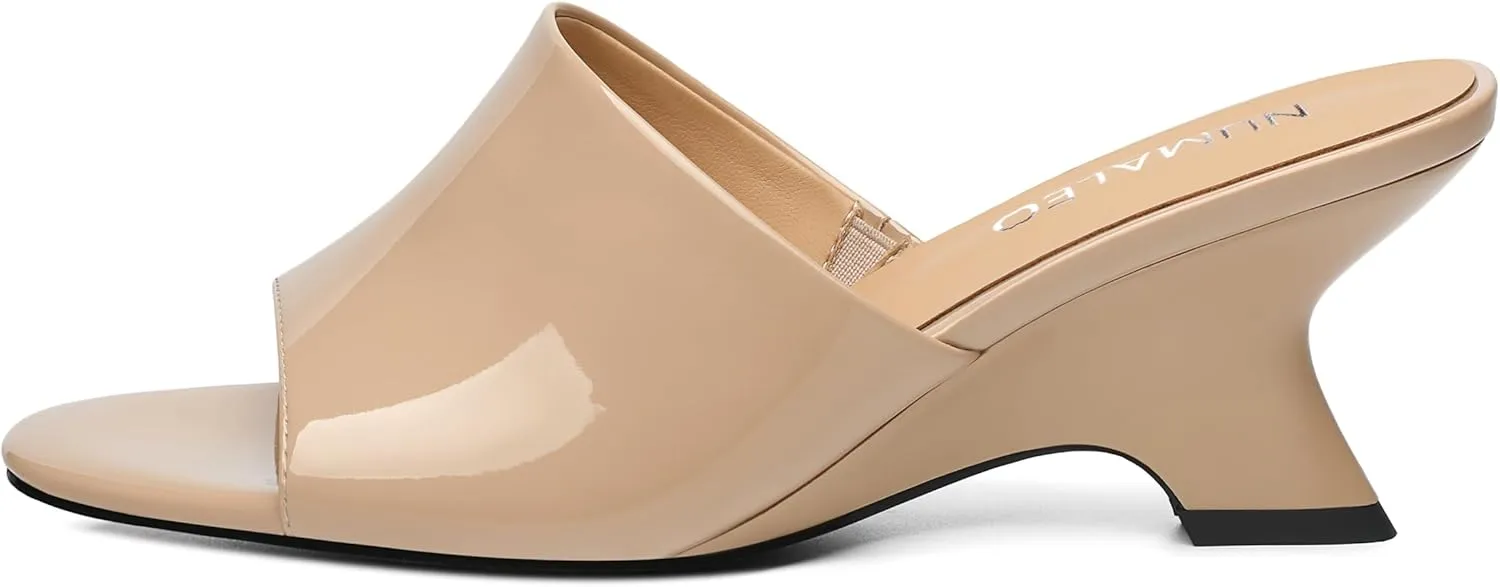 NUMALEO Women's Comfortable Low Kitten Heels Sandals, Slip-On Open Peep Toe Wedge Slide Mules, Summer Dress Shoes for Party, Homecoming, Daily Wear