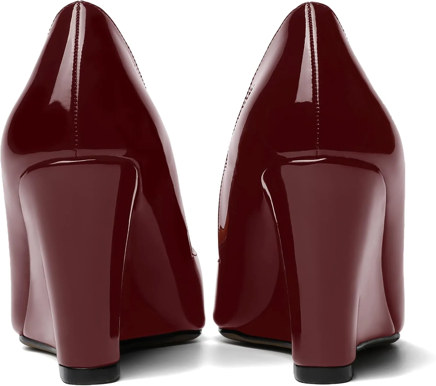 NUMALEO Womens Patent Slip On Casual Solid Pointed Toe Office Wedge High Heel Pumps Shoes 3.3 Inch