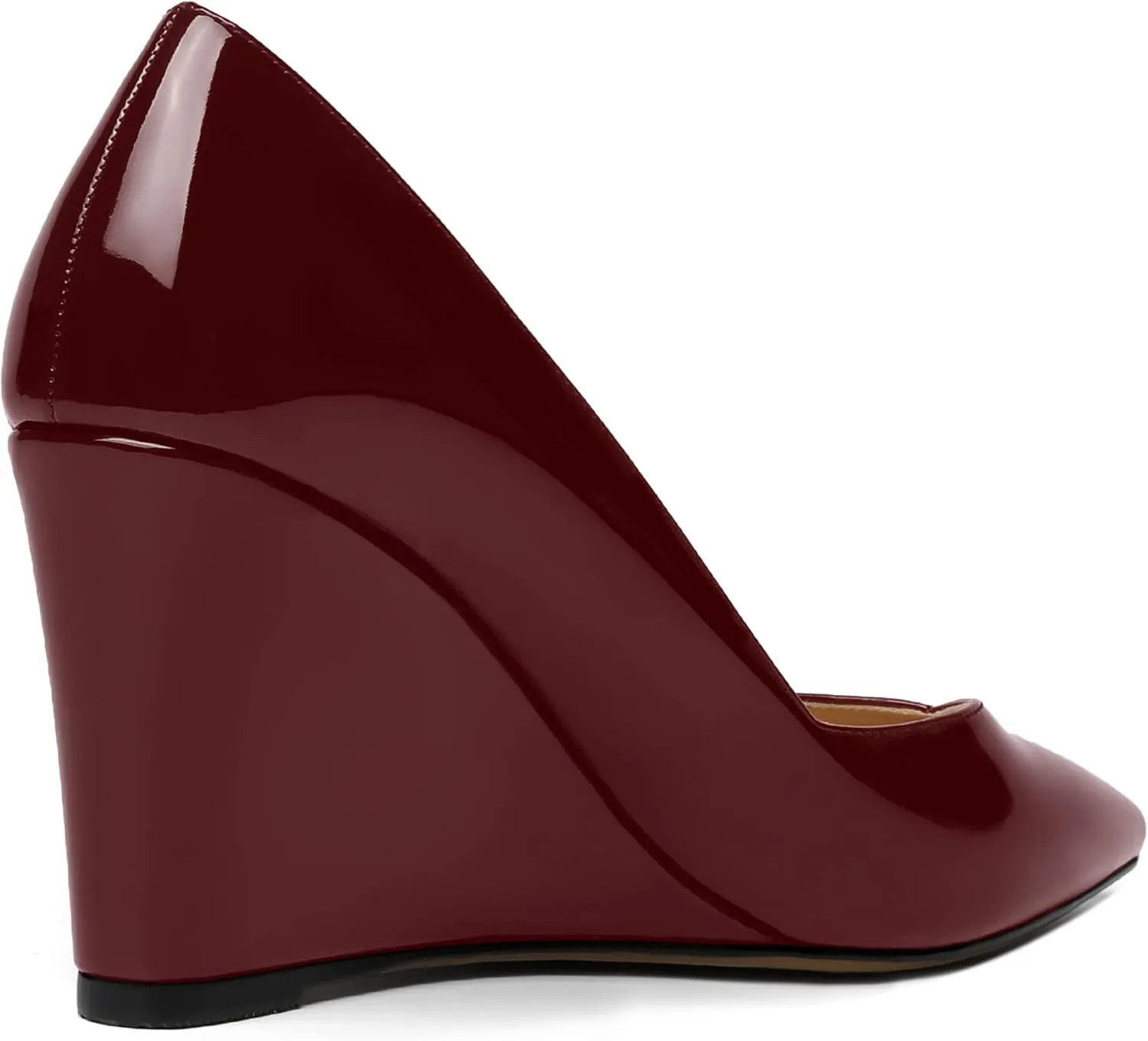 NUMALEO Womens Patent Slip On Casual Solid Pointed Toe Office Wedge High Heel Pumps Shoes 3.3 Inch