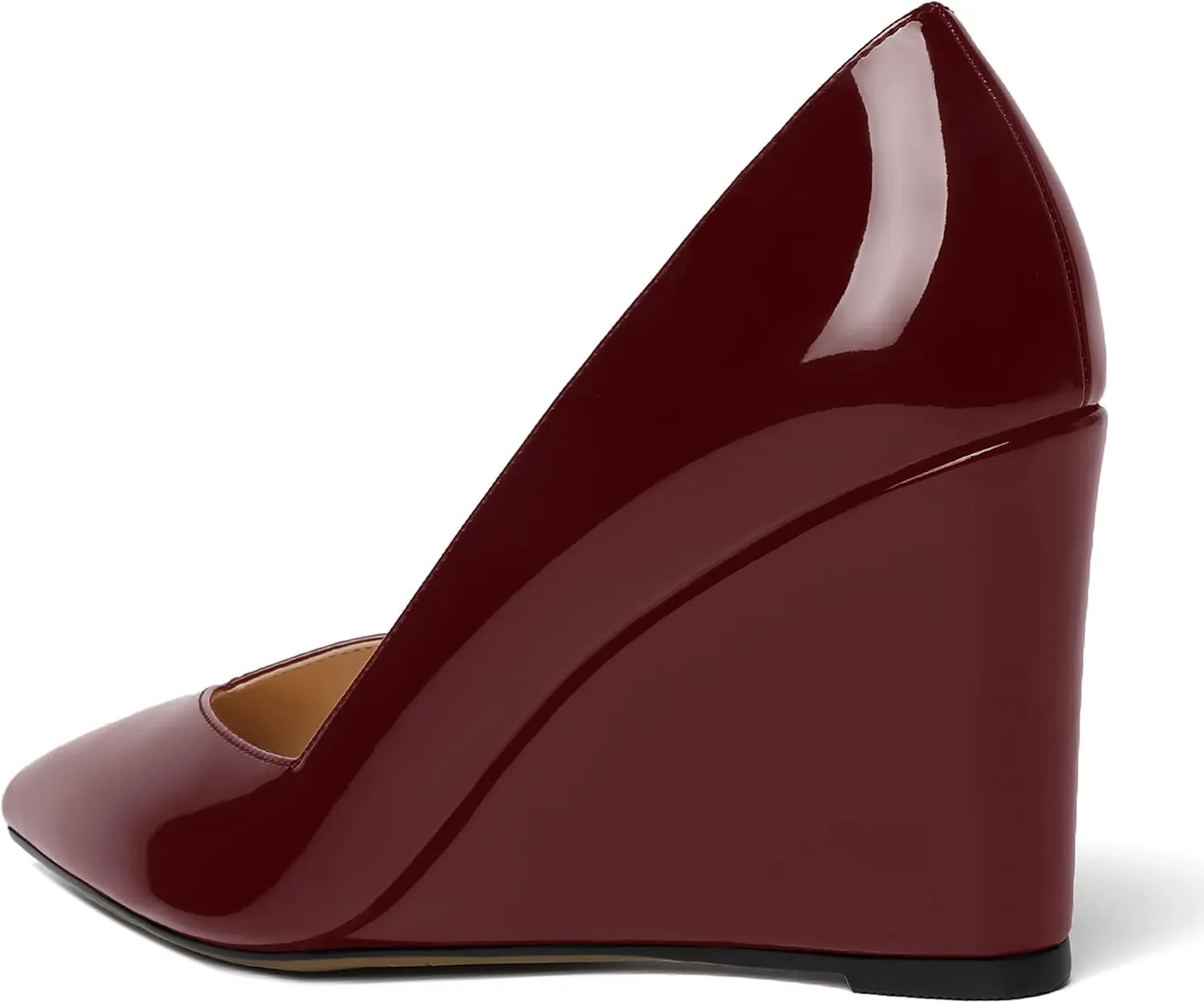 NUMALEO Womens Patent Slip On Casual Solid Pointed Toe Office Wedge High Heel Pumps Shoes 3.3 Inch