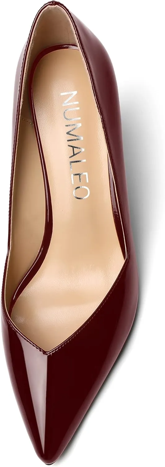 NUMALEO Womens Patent Slip On Casual Solid Pointed Toe Office Wedge High Heel Pumps Shoes 3.3 Inch