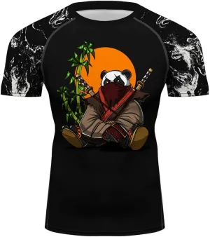 O2TEE Men's Panda Series Short Sleeve Compression Shirts BJJ Rash Guard