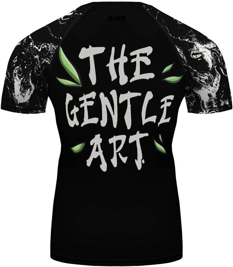O2TEE Men's Panda Series Short Sleeve Compression Shirts BJJ Rash Guard