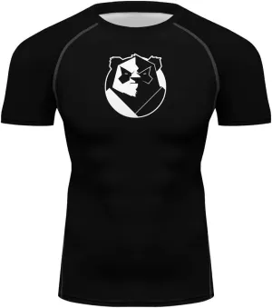 O2TEE Men's Panda Series Short Sleeve Compression Shirts BJJ Rash Guard