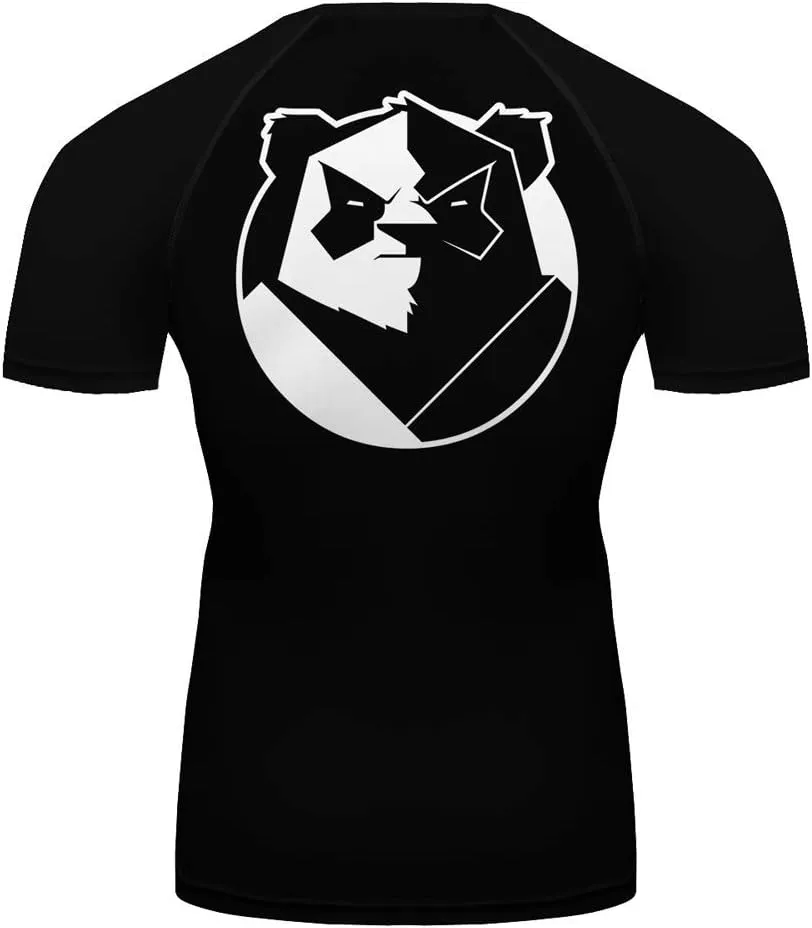 O2TEE Men's Panda Series Short Sleeve Compression Shirts BJJ Rash Guard