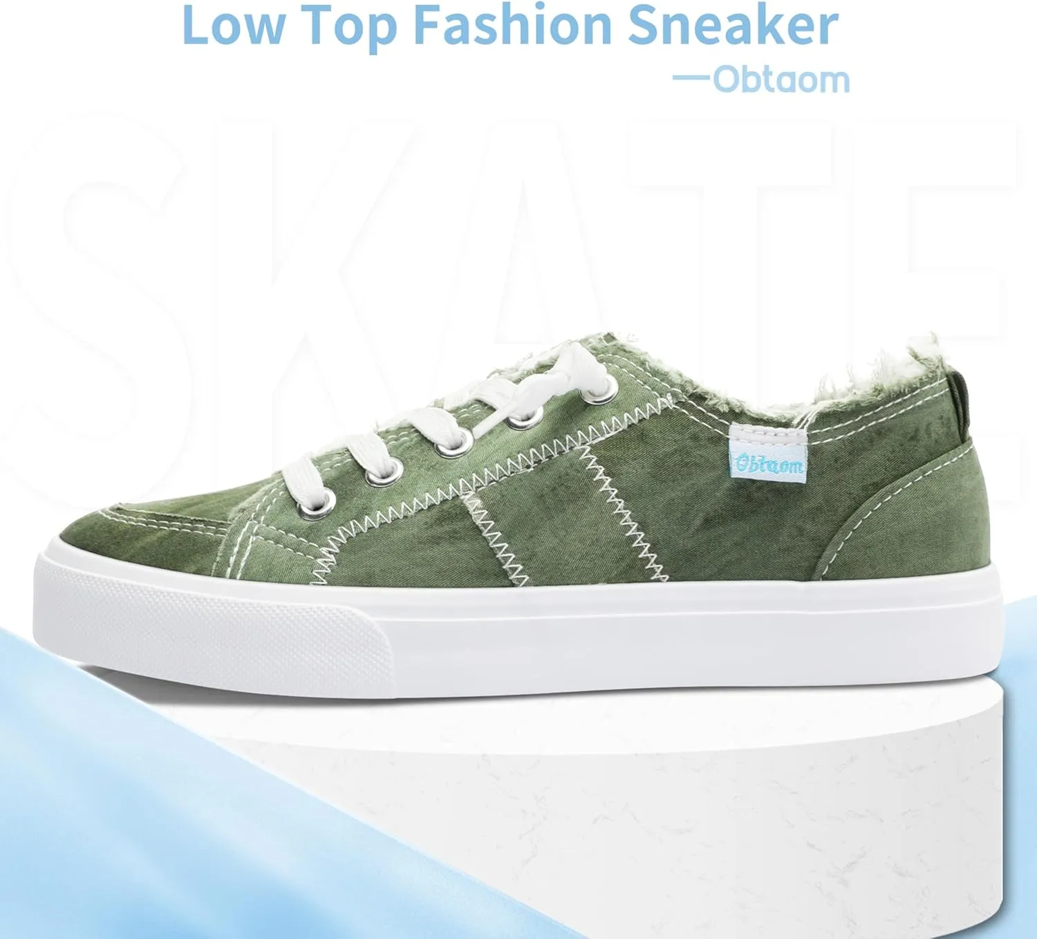 Obtaom Women's Play Fashion Sneaker White Color Washed and Leopard Canvas Slip on Shoes