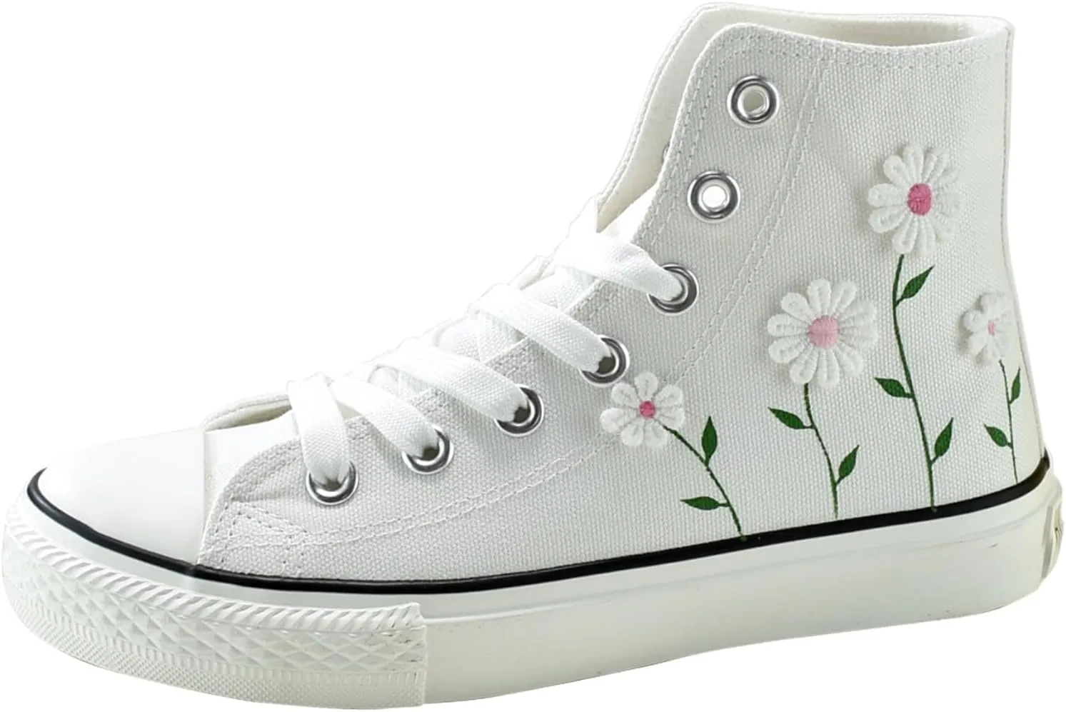 Ocean Foam Floral High Top Canvas Shoes for Women – Embroidered Korean Style Ethnic Graffiti Sneakers – Cute Aesthetic Spring Casual Shoes