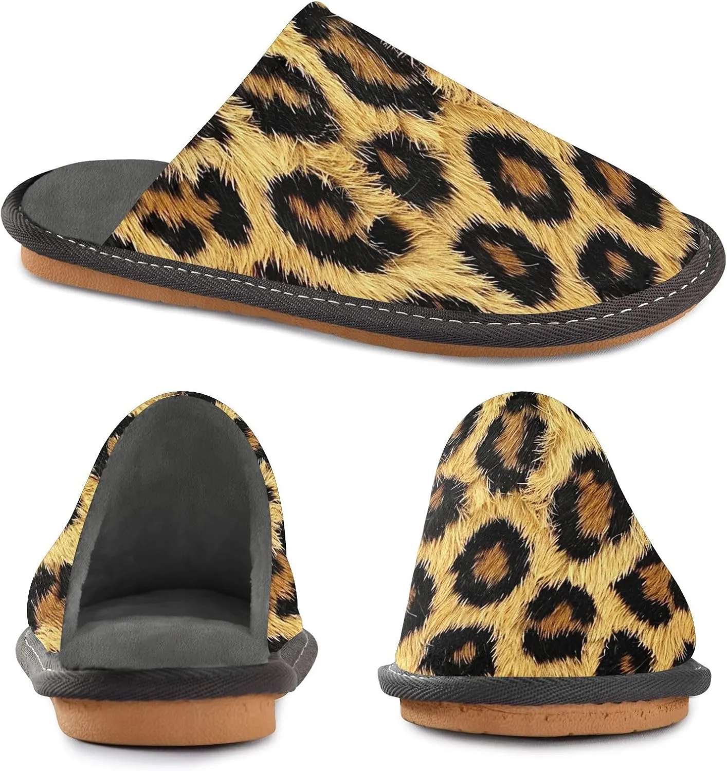 ODAWA Leopard Print Warm Shoe House Slippers for Grandma Mom, Fall House Slippers with Memory Foam Anti-Skid Sole