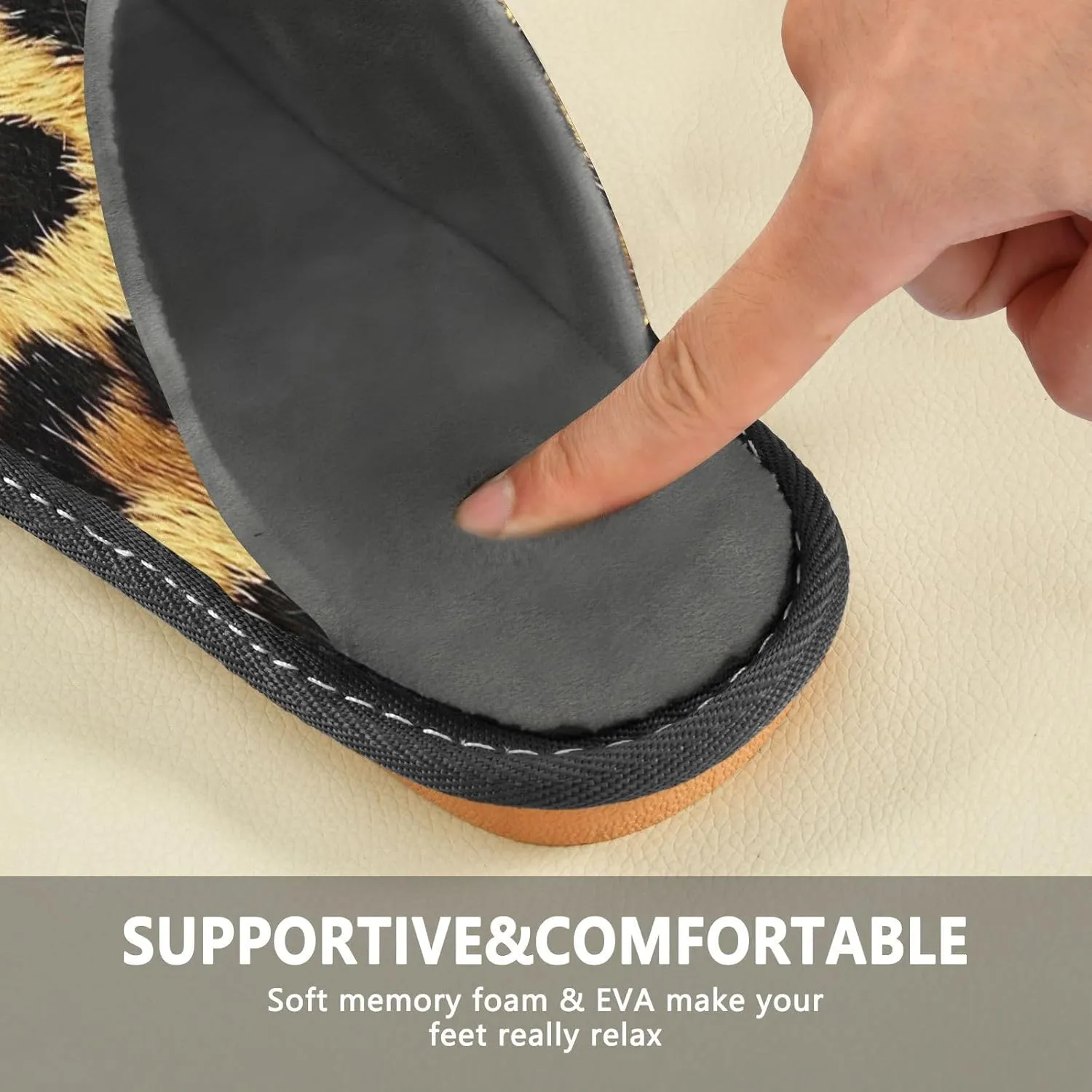 ODAWA Leopard Print Warm Shoe House Slippers for Grandma Mom, Fall House Slippers with Memory Foam Anti-Skid Sole