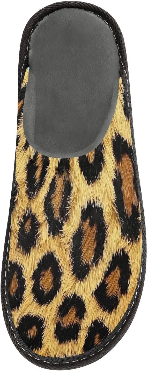 ODAWA Leopard Print Warm Shoe House Slippers for Grandma Mom, Fall House Slippers with Memory Foam Anti-Skid Sole