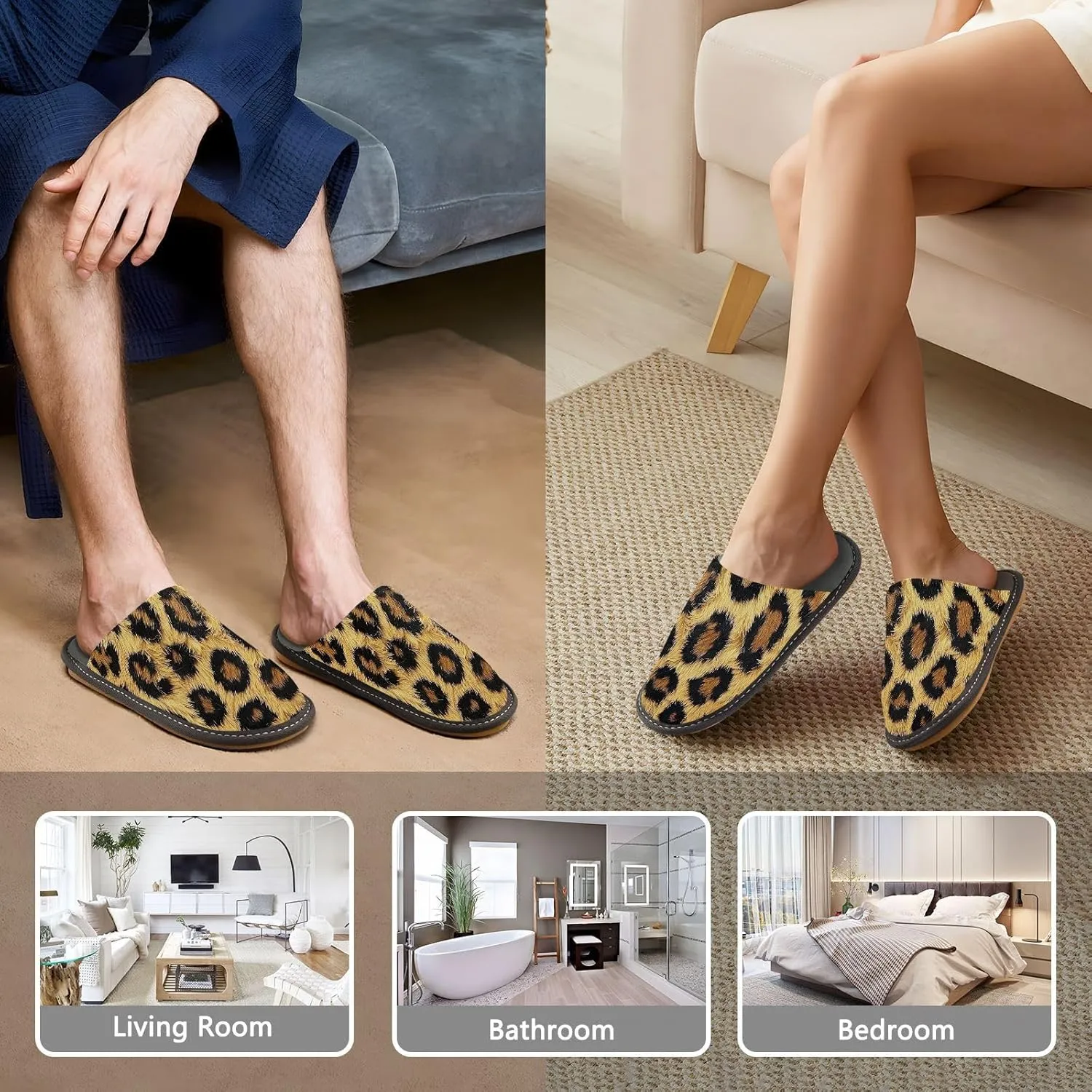 ODAWA Leopard Print Warm Shoe House Slippers for Grandma Mom, Fall House Slippers with Memory Foam Anti-Skid Sole