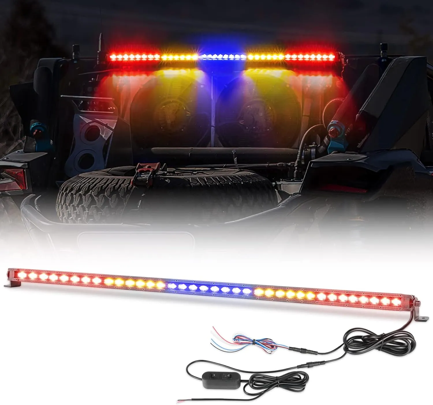 OFFROADTOWN LED Chase Strobe Light Bar, 37 Inch Rear Chasing w/Turn Signal Brake Reverse Light Slim LED Bar for UTV ATV RZR Polaris Can-am Yamaha Side by Sides 4x4 Trucks - Red Yellow Blue