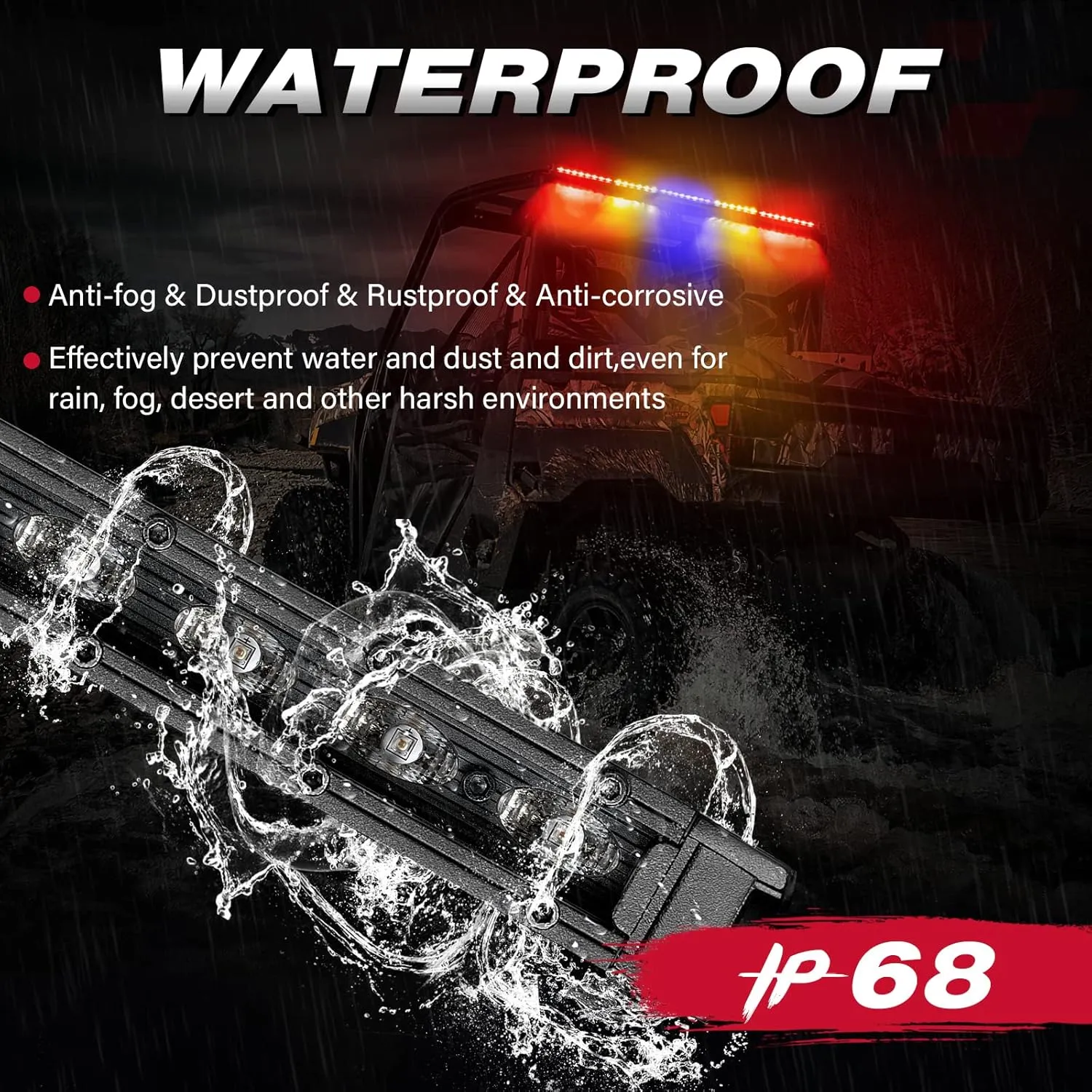 OFFROADTOWN LED Chase Strobe Light Bar, 37 Inch Rear Chasing w/Turn Signal Brake Reverse Light Slim LED Bar for UTV ATV RZR Polaris Can-am Yamaha Side by Sides 4x4 Trucks - Red Yellow Blue