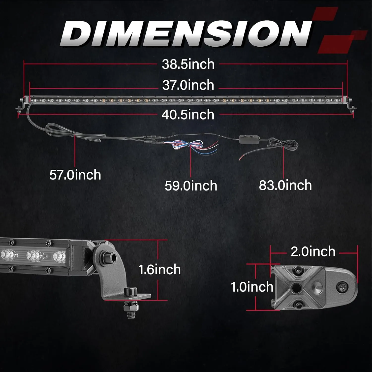 OFFROADTOWN LED Chase Strobe Light Bar, 37 Inch Rear Chasing w/Turn Signal Brake Reverse Light Slim LED Bar for UTV ATV RZR Polaris Can-am Yamaha Side by Sides 4x4 Trucks - Red Yellow Blue